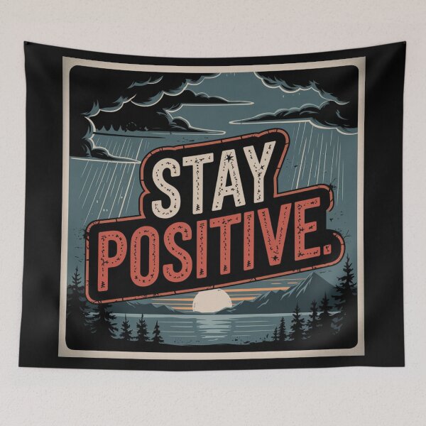 Item preview, Stay Positive - Vintage Mountain Sunset Illustration designed and sold by tutoo clothes.
