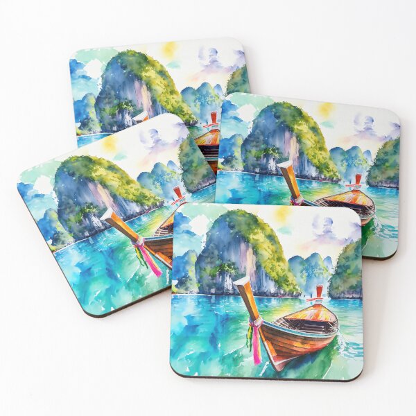 Item preview, Thailand Long Boat Watercolor designed and sold by Magnolia Valley Art.