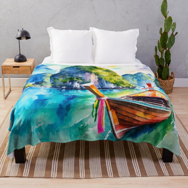 Item preview, Thailand Long Boat Watercolor designed and sold by Magnolia Valley Art.