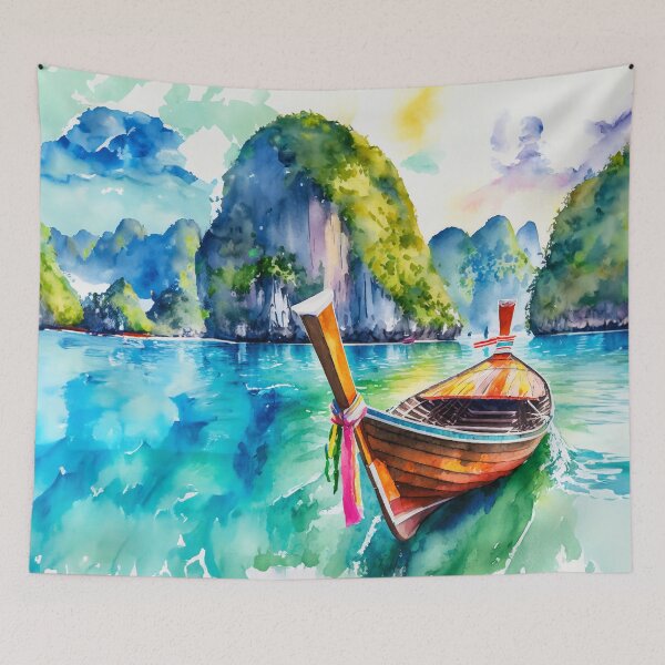 Item preview, Thailand Long Boat Watercolor designed and sold by Magnolia Valley Art.