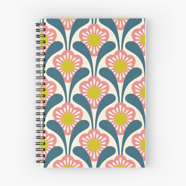 Item preview, KF 0311 D - Vintage Retro Daisy 70s Floral Pattern in Teal Pink Green designed and sold by KhakiFinch.
