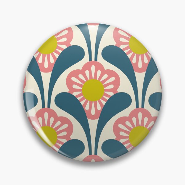 Item preview, KF 0311 D - Vintage Retro Daisy 70s Floral Pattern in Teal Pink Green designed and sold by KhakiFinch.