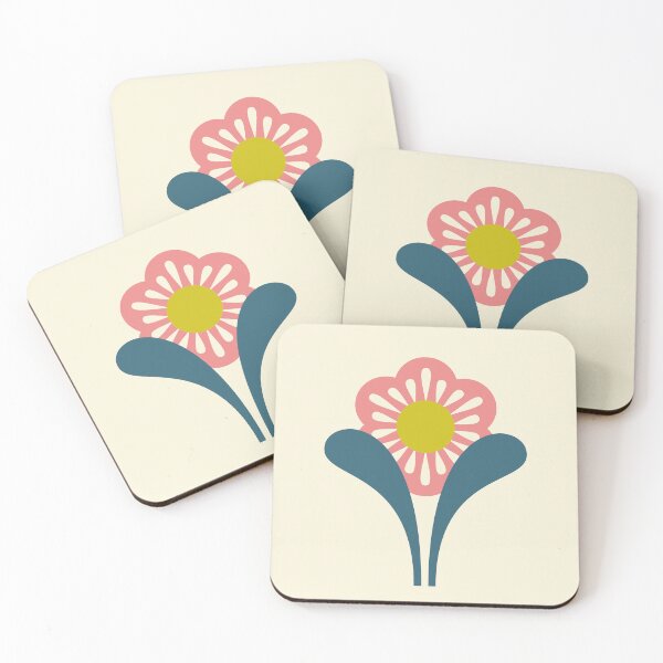 Item preview, KF 0311 D - Vintage Retro Daisy 70s Floral Pattern in Teal Pink Green designed and sold by KhakiFinch.