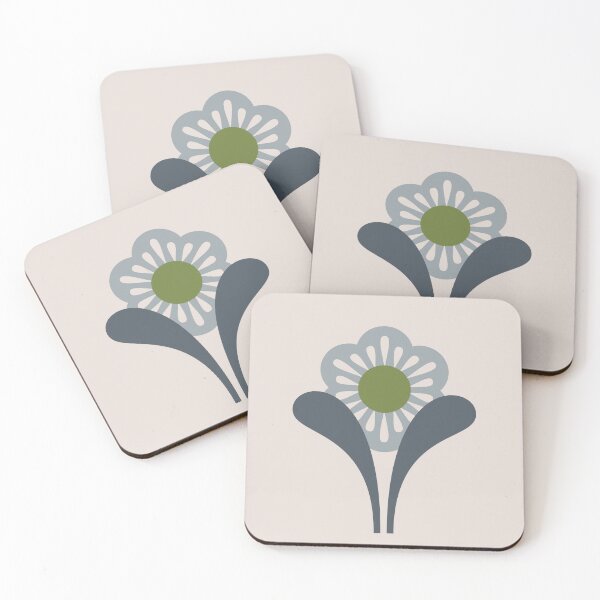 Item preview, KF 0311 E - Vintage Retro Daisy 70s Floral Pattern in Gray Green Cream designed and sold by KhakiFinch.