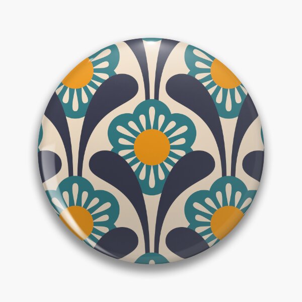 Item preview, KF 0311 B - Vintage Retro Daisy 70s Floral Pattern in Green Orange Navy designed and sold by KhakiFinch.