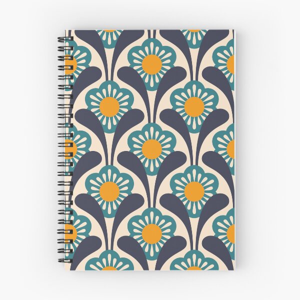 Item preview, KF 0311 B - Vintage Retro Daisy 70s Floral Pattern in Green Orange Navy designed and sold by KhakiFinch.