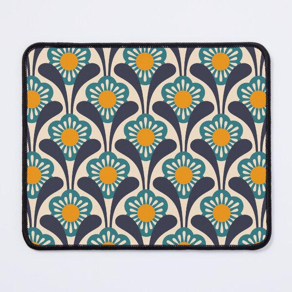 Item preview, KF 0311 B - Vintage Retro Daisy 70s Floral Pattern in Green Orange Navy designed and sold by KhakiFinch.