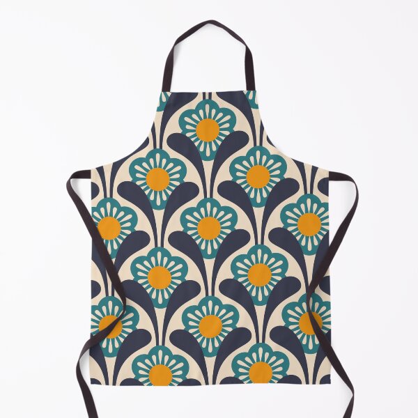 Item preview, KF 0311 B - Vintage Retro Daisy 70s Floral Pattern in Green Orange Navy designed and sold by KhakiFinch.