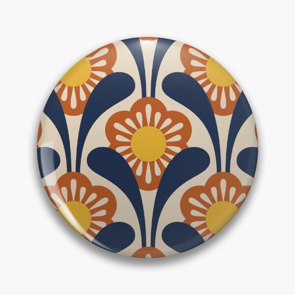 Item preview, KF 0311 A - Vintage Retro Daisy 70s Floral Pattern in Red Yellow Navy designed and sold by KhakiFinch.
