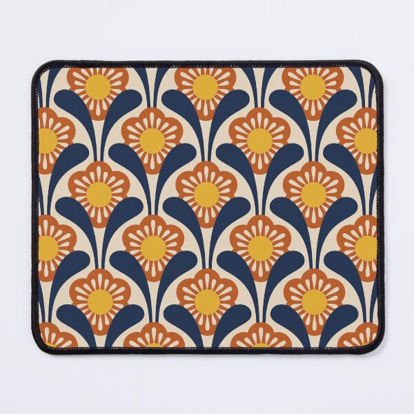 Item preview, KF 0311 A - Vintage Retro Daisy 70s Floral Pattern in Red Yellow Navy designed and sold by KhakiFinch.