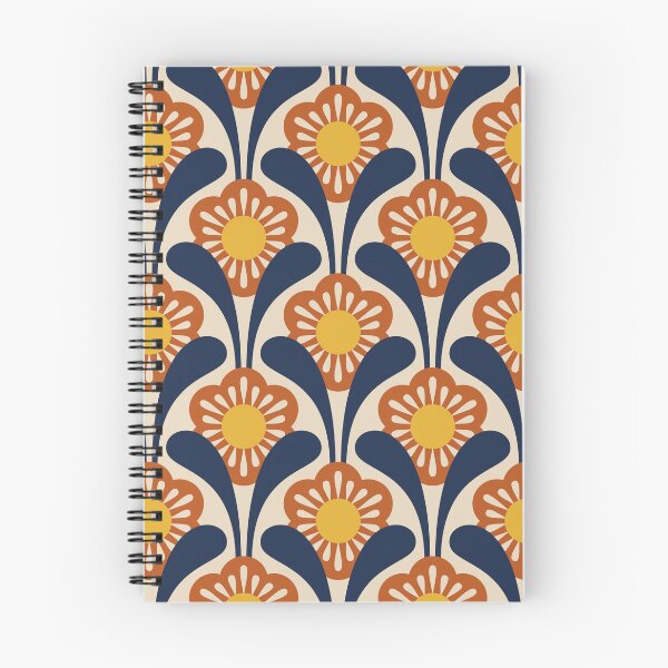 Item preview, KF 0311 A - Vintage Retro Daisy 70s Floral Pattern in Red Yellow Navy designed and sold by KhakiFinch.