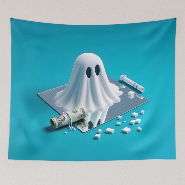 Item preview, Funny Halloween Drug Baggie Ghost with rolled Straw and Glass Mirror, Trick or Treating designed and sold by SomniferumWars.