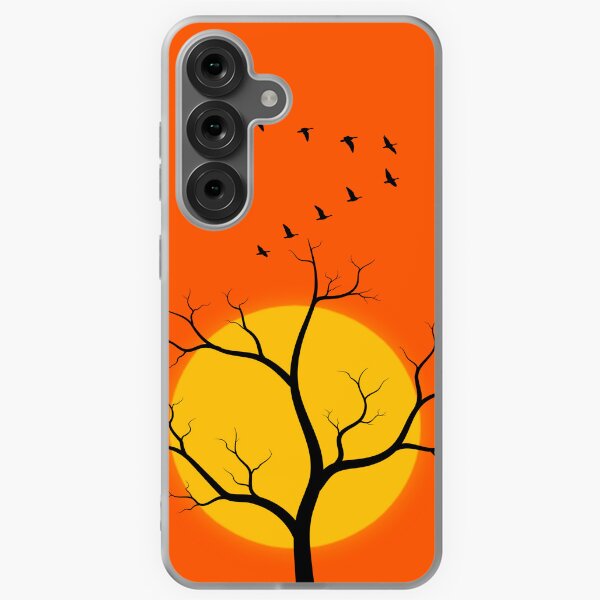 Item preview, Dry Tree Branches with Birds Flying in V Shape at Sunset Nature-Inspired Art with Orange Sky and Yellow Sun for Outdoor Enthusiasts designed and sold by DigitalPromt.