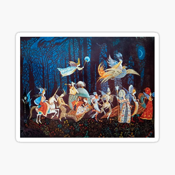 Item preview, 'The Fairy Procession' (Thorn Rose Storybook Cover) by Errol Le Cain, 1977. HD Remastered Vibrant Fairytale Illustration with Witch designed and sold by Arwen-Art.