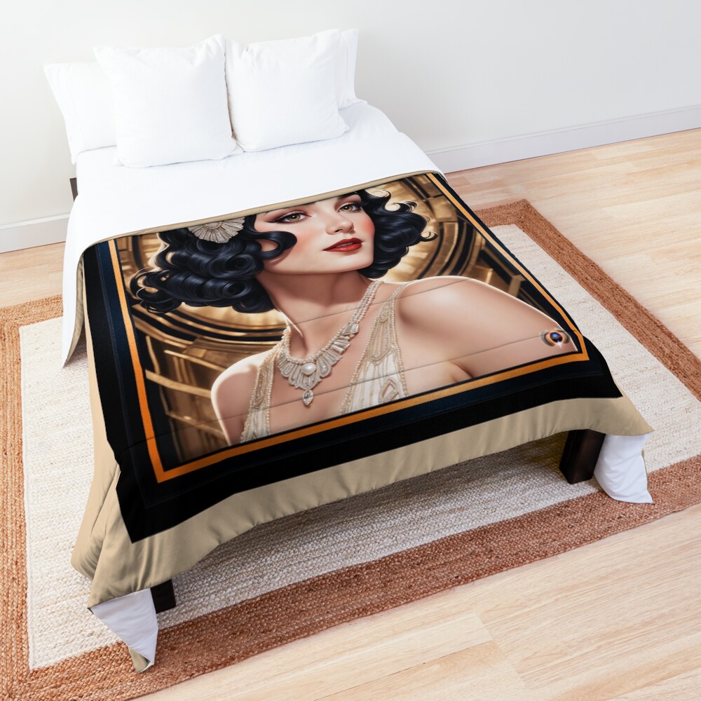 An Elegant Glamour Portrait Of An Art Deco Woman AI Concept Art by Xzendor7 | Beauty Of A Bygone Era 3 An Elegant Glamour Portrait Of An Art Deco Woman Captivating AI Concept Art by Xzendor7 Decorative Art Print Comforter