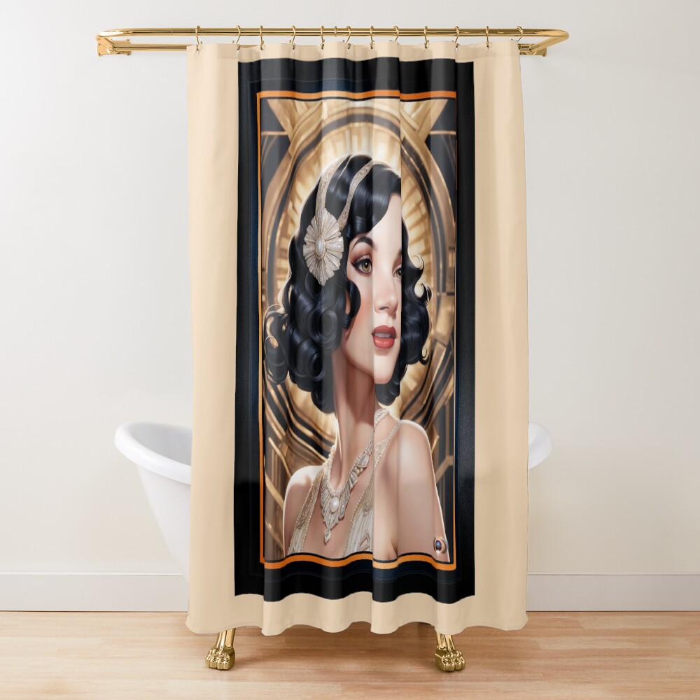 An Elegant Glamour Portrait Of An Art Deco Woman AI Concept Art by Xzendor7 | Beauty Of A Bygone Era 4 An Elegant Glamour Portrait Of An Art Deco Woman Captivating AI Concept Art by Xzendor7 Decorative Art Print Shower Curtain