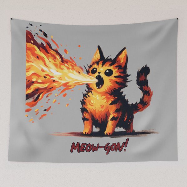 Item preview, Meow-Gon: Fiery Cat Spewing Flames - Fun Design designed and sold by Slick-Waffles.