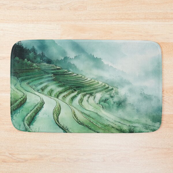 Item preview, Japanese Rice Terraces – Watercolor Landscape Art designed and sold by solynneart.