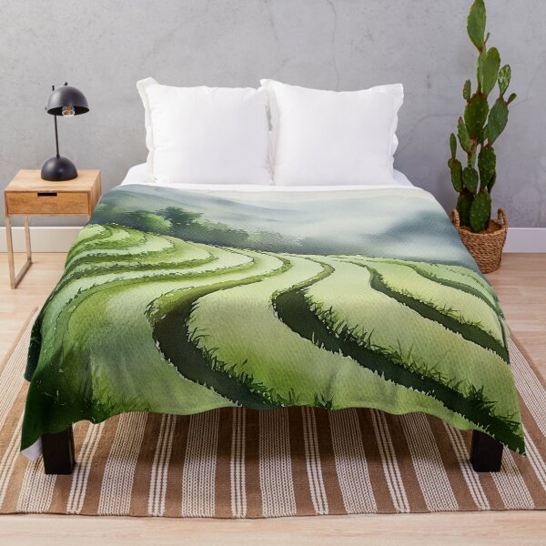Item preview, Curving Japanese Rice Terraces – Watercolor Landscape Art designed and sold by solynneart.