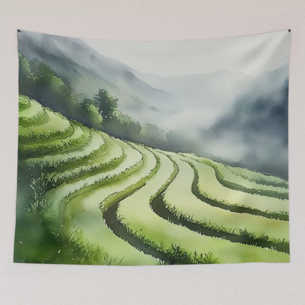 Item preview, Curving Japanese Rice Terraces – Watercolor Landscape Art designed and sold by solynneart.