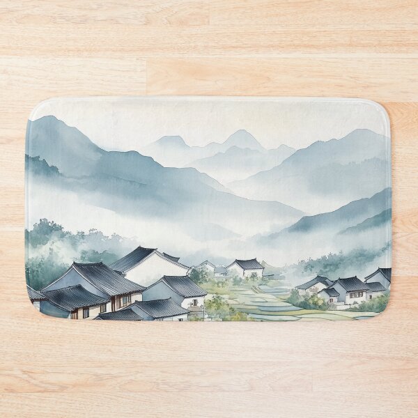 Item preview, Chinese Mountain Village – Watercolor Landscape Art designed and sold by solynneart.