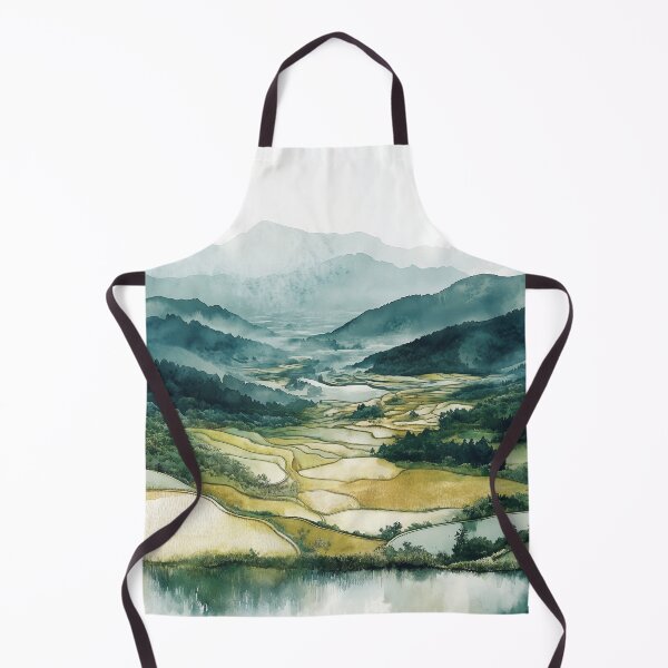 Item preview, Rice Paddies in Misty Chinese Valley – Watercolor Landscape Art designed and sold by solynneart.