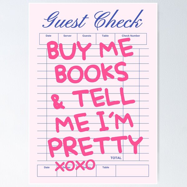 Item preview, buy me books and tell me i'm pretty - bookish pink guest check  designed and sold by catdiasart.