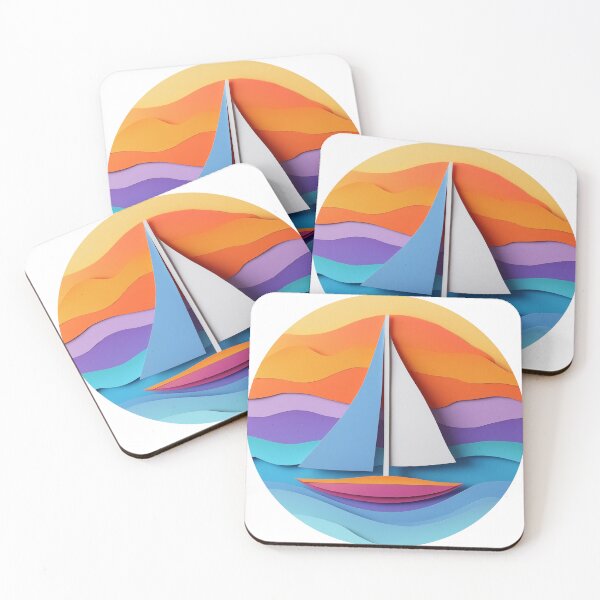 Item preview, Sailboat orange blue and purple paper craft style designed and sold by Reklama Studio.