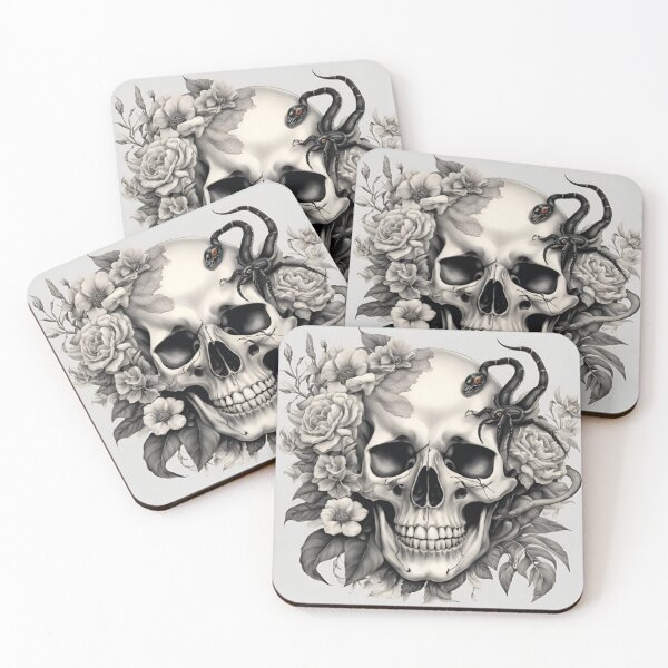 Item preview, Skull with a spider snake  and flowers designed and sold by Atarac.