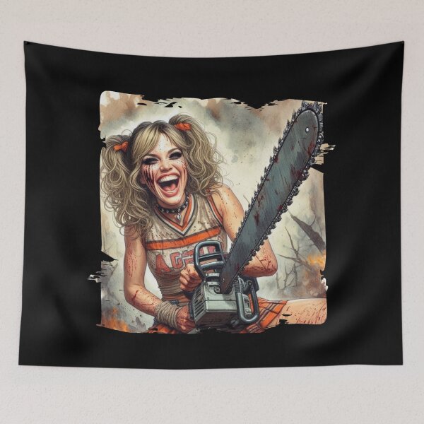 Item preview, Bloody Cheerleader with Chainsaw – Perfect for Halloween designed and sold by Hungry-Murphy.