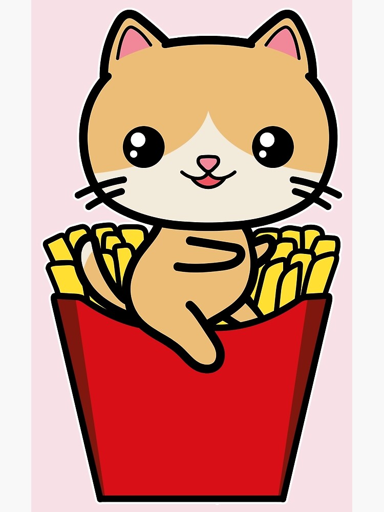 Cute Kawaii Cat Fries Greeting Card By Awesomekawaii Redbubble