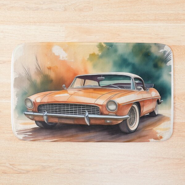 Item preview, Retro Orange Classic Car Watercolour Art designed and sold by RaiyaTees.