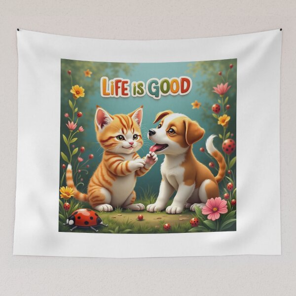 Item preview, Kitten and Puppy enjoying Life designed and sold by InkExpression.