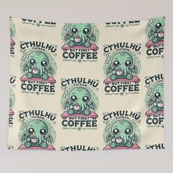 Item preview, Cthulhu fhtagn but first coffee cute kawaii designed and sold by headlessdreamer.