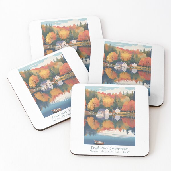 Item preview, Indian Summer in Maine - Minimalistic vintage nature travel poster in retro style designed and sold by pod24.