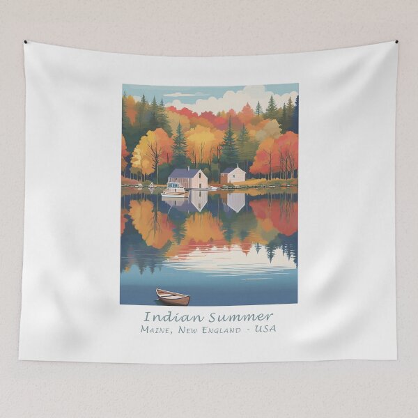 Item preview, Indian Summer in Maine - Minimalistic vintage nature travel poster in retro style designed and sold by pod24.