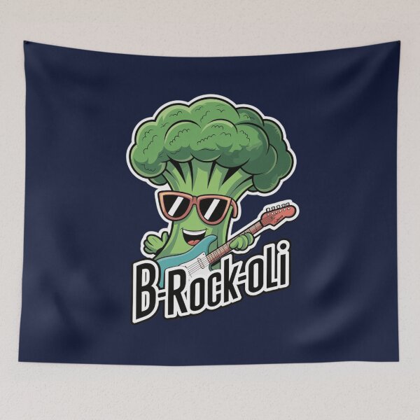 Item preview, B-Rock-Oli Cool Broccoli Cartoon with Guitar | Fun Music Vegetable Pun Art designed and sold by Witsprings.