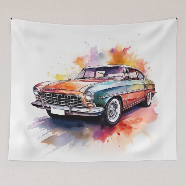 Item preview, Retro Classic Car in Vibrant Watercolour Art designed and sold by RaiyaTees.