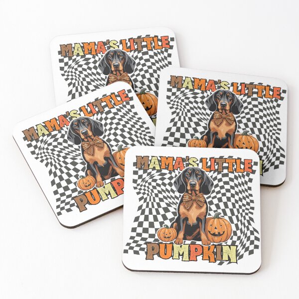 Item preview, "Mama's Little Pumpkin" - Black and Tan Coonhound in Halloween Pumpkin with Checkered Background designed and sold by GoodyPaws.