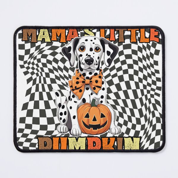 Item preview, "Mama's Little Pumpkin" - Dalmatian in Halloween Pumpkin with Checkered Background designed and sold by GoodyPaws.