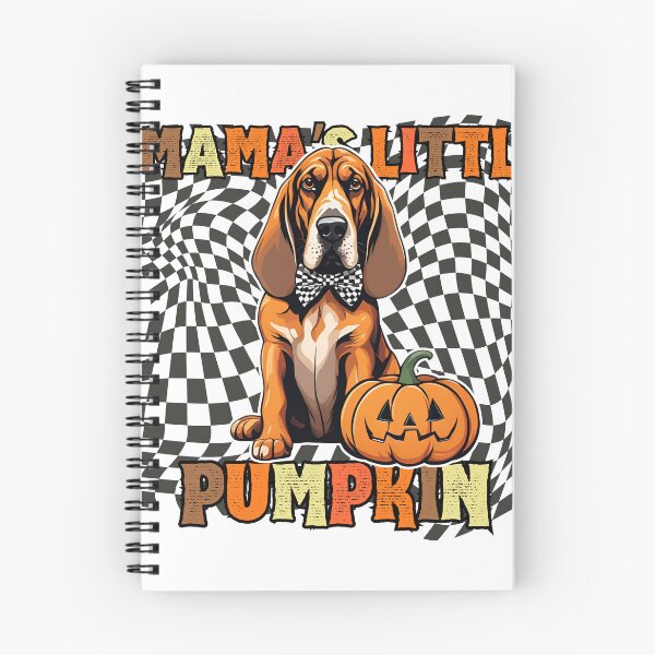 Artikelvorschau, "Mamas kleiner Kürbis" - Bluthund im Halloween-Kürbis mit kariertem Hintergrund entworfen und verkauft von GoodyPaws.