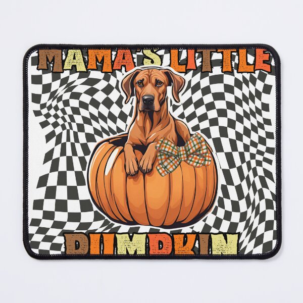 Item preview, "Mama's Little Pumpkin" - Rhodesian Ridgeback in Halloween Pumpkin with Checkered Background designed and sold by GoodyPaws.