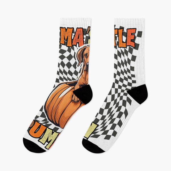 Item preview, "Mama's Little Pumpkin" - Rhodesian Ridgeback in Halloween Pumpkin with Checkered Background designed and sold by GoodyPaws.