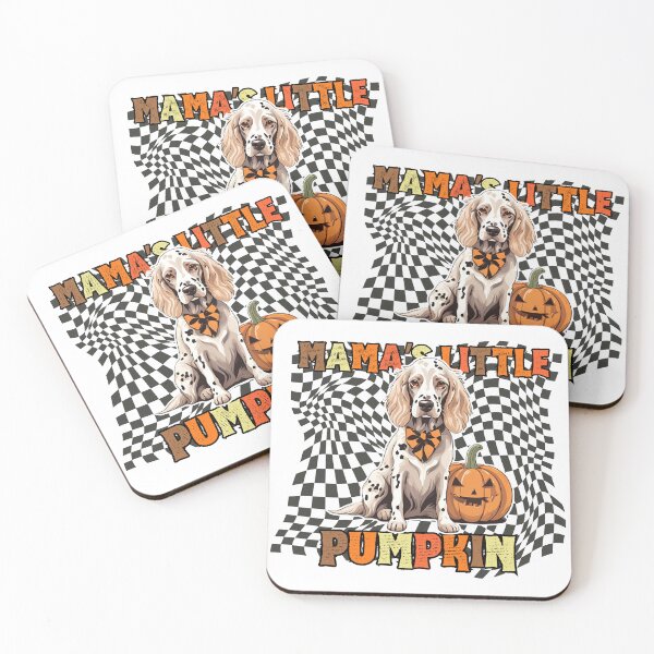 Item preview, "Mama's Little Pumpkin" - English Setter in Halloween Pumpkin with Checkered Background designed and sold by GoodyPaws.
