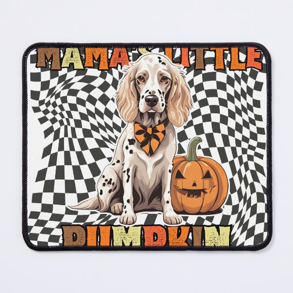 Item preview, "Mama's Little Pumpkin" - English Setter in Halloween Pumpkin with Checkered Background designed and sold by GoodyPaws.