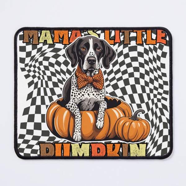 Item preview, "Mama's Little Pumpkin" - German Shorthaired Pointer in Halloween Pumpkin with Checkered Background designed and sold by GoodyPaws.