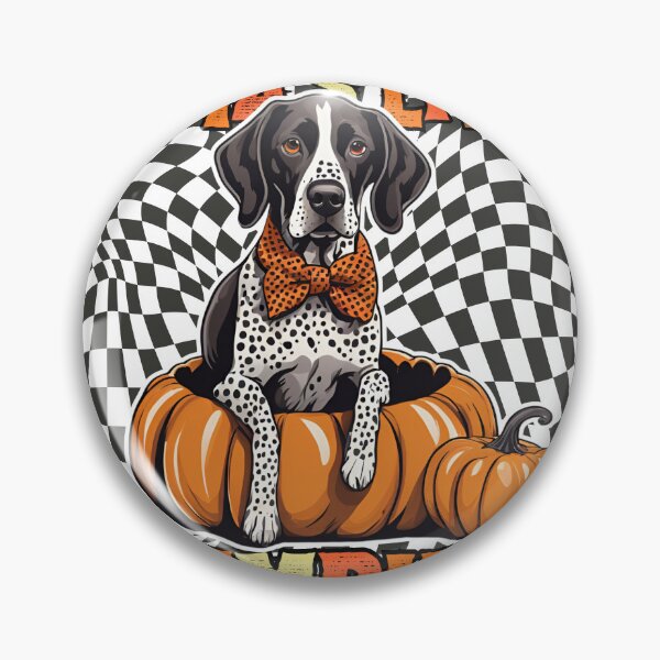 Item preview, "Mama's Little Pumpkin" - German Shorthaired Pointer in Halloween Pumpkin with Checkered Background designed and sold by GoodyPaws.