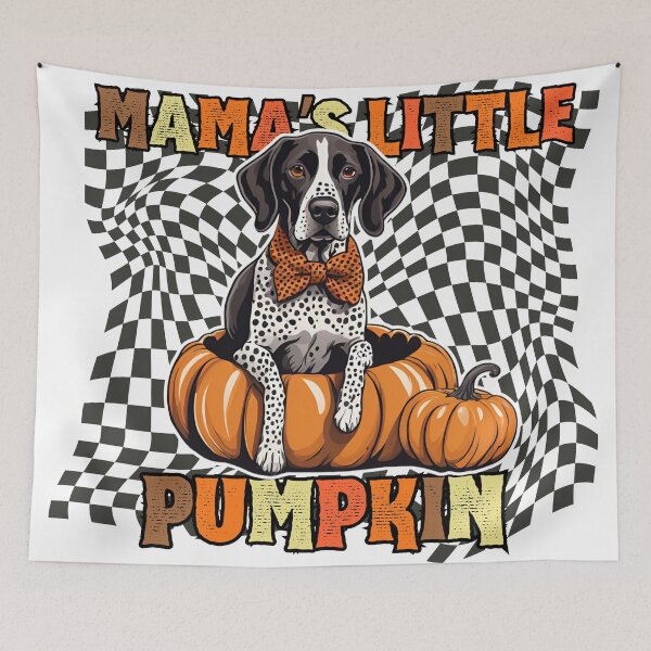 Item preview, "Mama's Little Pumpkin" - German Shorthaired Pointer in Halloween Pumpkin with Checkered Background designed and sold by GoodyPaws.