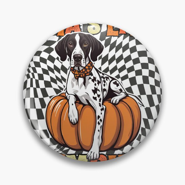 Item preview, "Mama's Little Pumpkin" - German Shorthaired Pointer in Halloween Pumpkin with Checkered Background designed and sold by GoodyPaws.