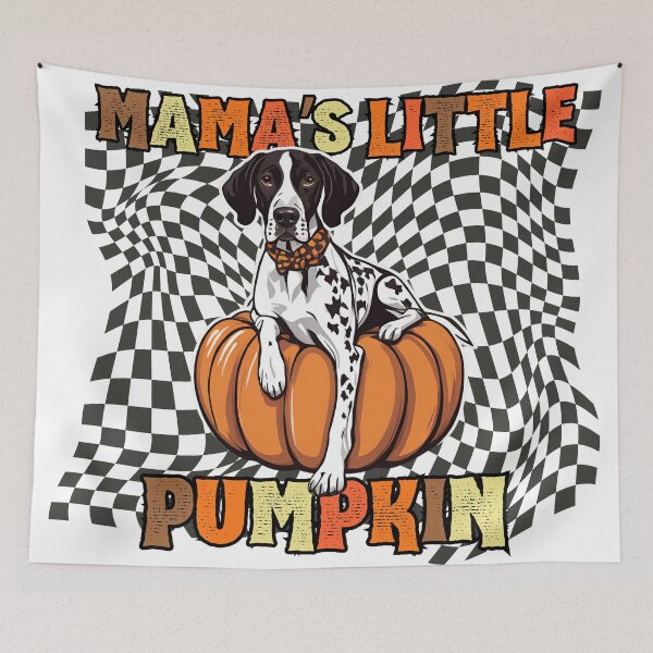 Item preview, "Mama's Little Pumpkin" - German Shorthaired Pointer in Halloween Pumpkin with Checkered Background designed and sold by GoodyPaws.